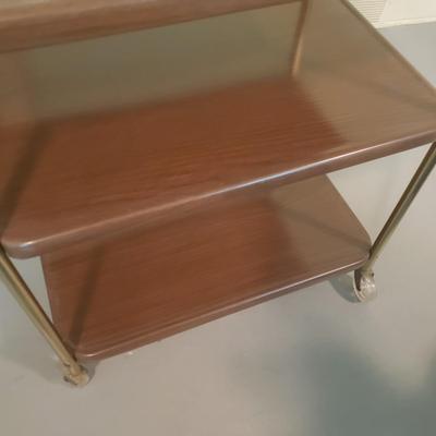 LOT 226B: Metal Bar Cart MCM Style; Rolling 3 Tiered with Tray