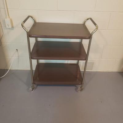 LOT 226B: Metal Bar Cart MCM Style; Rolling 3 Tiered with Tray
