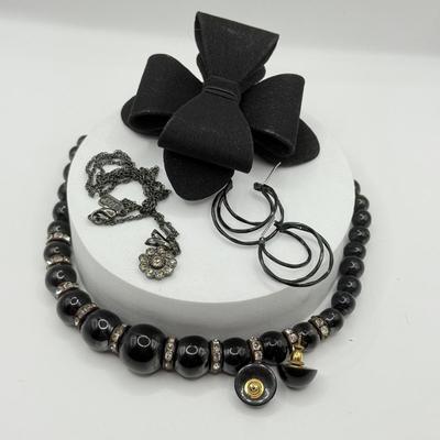 LOT 246J: Beaded Necklace, Bows, 1928 Necklace & Pierced Earrings