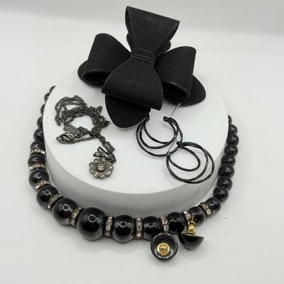LOT 246J: Beaded Necklace, Bows, 1928 Necklace & Pierced Earrings