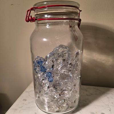 Jar of chandeleir crystals
