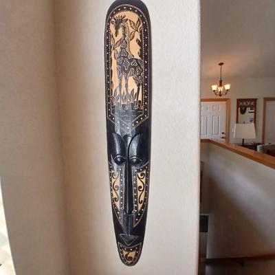 Hand-Carved Indonesian Tribal Mask Wall Art – Giraffe Motif