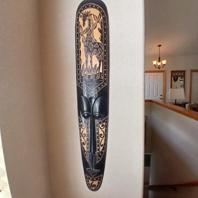 Hand-Carved Indonesian Tribal Mask Wall Art – Giraffe Motif