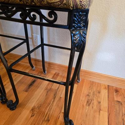 Ashley Furniture D524-130 Rustic Oak & Metal Bar Stools –Pair of Upholstered Bar Stools – Wood & Metal Frame with Paisley Seats