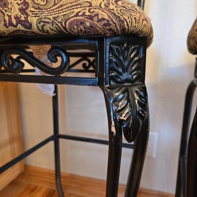 Ashley Furniture D524-130 Rustic Oak & Metal Bar Stools –Pair of Upholstered Bar Stools – Wood & Metal Frame with Paisley Seats