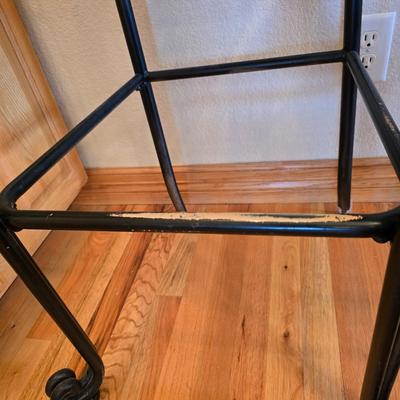 Ashley Furniture D524-130 Rustic Oak & Metal Bar Stools –Pair of Upholstered Bar Stools – Wood & Metal Frame with Paisley Seats