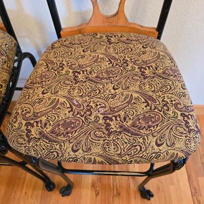 Ashley Furniture D524-130 Rustic Oak & Metal Bar Stools –Pair of Upholstered Bar Stools – Wood & Metal Frame with Paisley Seats
