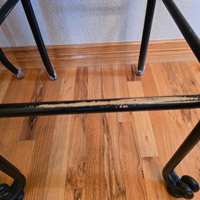 Ashley Furniture D524-130 Rustic Oak & Metal Bar Stools –Pair of Upholstered Bar Stools – Wood & Metal Frame with Paisley Seats