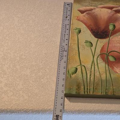 3-Piece Poppy Canvas Wall Art Set with vase of Faux Poppies and Battery-operated WORKING candles