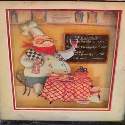 Framed Italian Chef Kitchen Wall Art – and metal tray