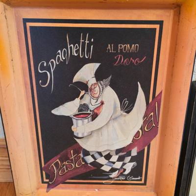 Framed Italian Chef Kitchen Wall Art – and metal tray