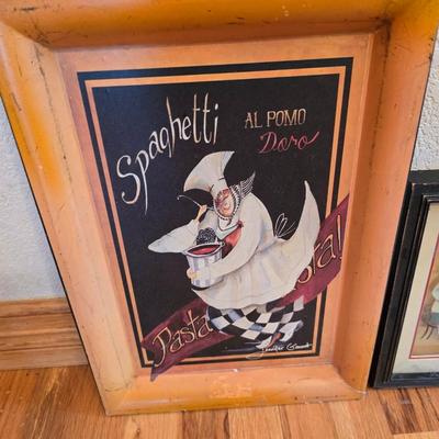Framed Italian Chef Kitchen Wall Art – and metal tray