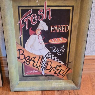 Framed Italian Chef Kitchen Wall Art – and metal tray