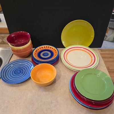 Lot of Colorful Stoneware Dishes – Plates & Bowls