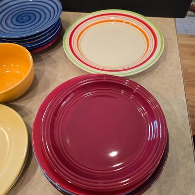 Lot of Colorful Stoneware Dishes – Plates & Bowls