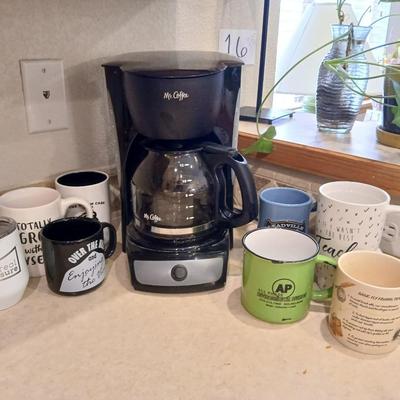 Mr. Coffee Maker with Assorted Mugs