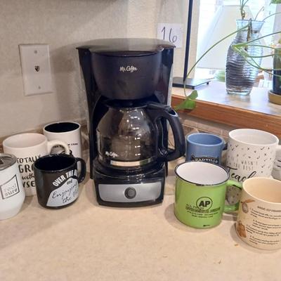 Mr. Coffee Maker with Assorted Mugs