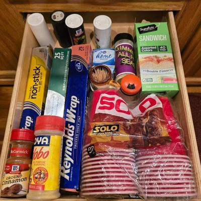 Kitchen Essentials Drawer Lot – Food Wraps, Seasonings & Supplies