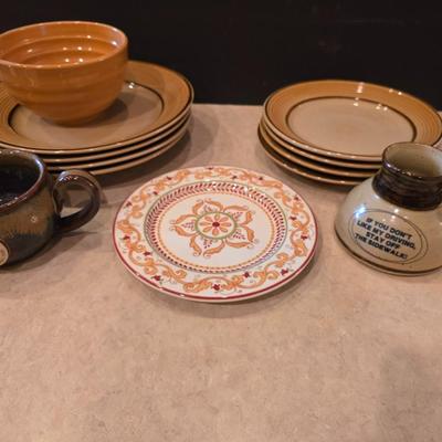 Assorted Stoneware & Ceramic Dish Lot – Plates, Bowls, and Mugs