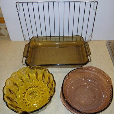 Vintage Glass Bakeware & Serving Bowls with Cooling Rack