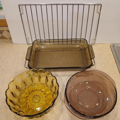 Vintage Glass Bakeware & Serving Bowls with Cooling Rack