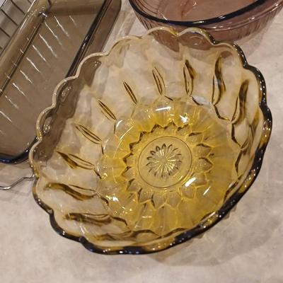 Vintage Glass Bakeware & Serving Bowls with Cooling Rack