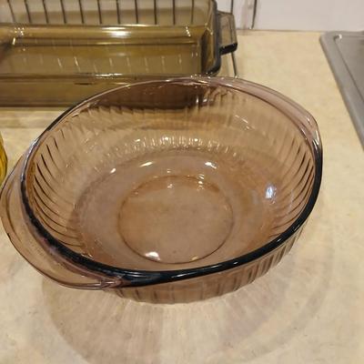Vintage Glass Bakeware & Serving Bowls with Cooling Rack