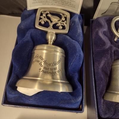 Crown & Rose Pewter 12 Days of Christmas Bells- Complete Set with Boxes