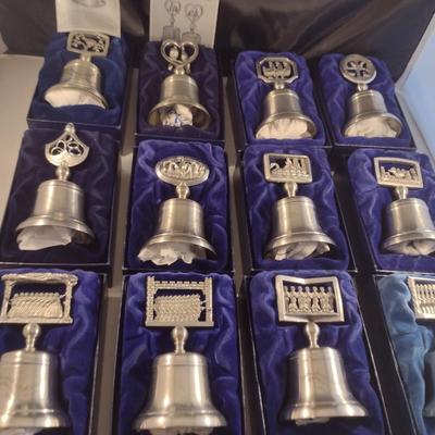 Crown & Rose Pewter 12 Days of Christmas Bells- Complete Set with Boxes