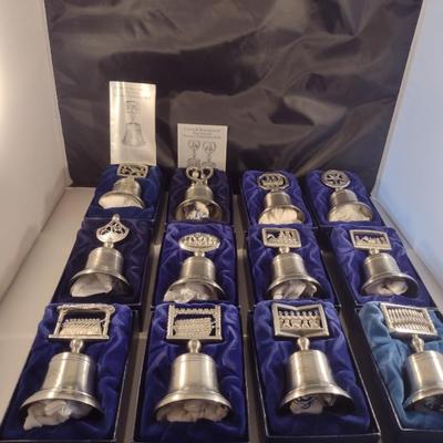Crown & Rose Pewter 12 Days of Christmas Bells- Complete Set with Boxes