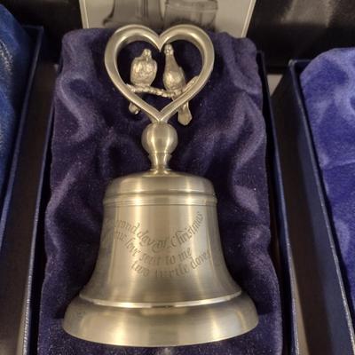 Crown & Rose Pewter 12 Days of Christmas Bells- Complete Set with Boxes
