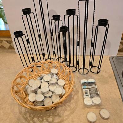 Modern Black adjustable Metal Candleholder Set with Tea Lights