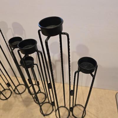 Modern Black adjustable Metal Candleholder Set with Tea Lights