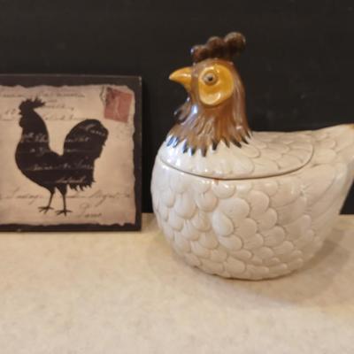 Farmhouse Rooster Wall Art & Ceramic Hen Cookie Jar