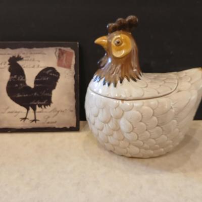 Farmhouse Rooster Wall Art & Ceramic Hen Cookie Jar