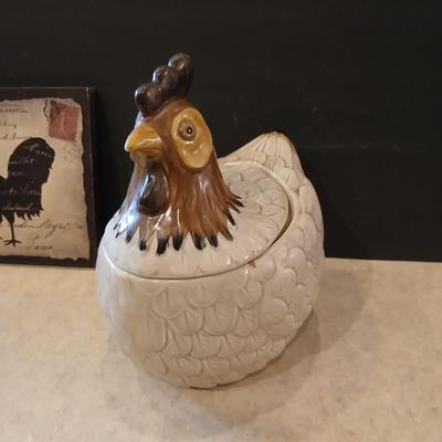 Farmhouse Rooster Wall Art & Ceramic Hen Cookie Jar