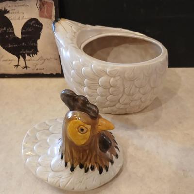 Farmhouse Rooster Wall Art & Ceramic Hen Cookie Jar