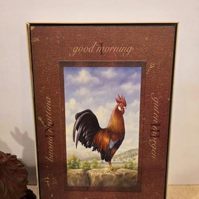 Rooster Figurine & Framed Wall Art – Country Kitchen Decor