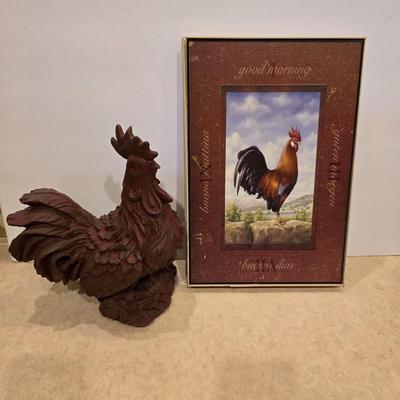 Rooster Figurine & Framed Wall Art – Country Kitchen Decor