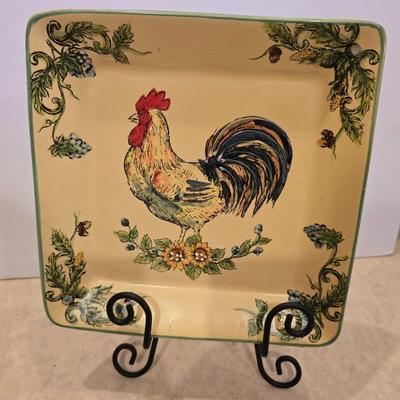 Rooster Decor Lot – Mosaic Statue & Ceramic Plate