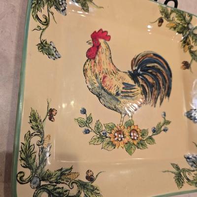 Rooster Decor Lot – Mosaic Statue & Ceramic Plate