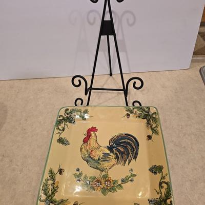 Rooster Decor Lot – Mosaic Statue & Ceramic Plate