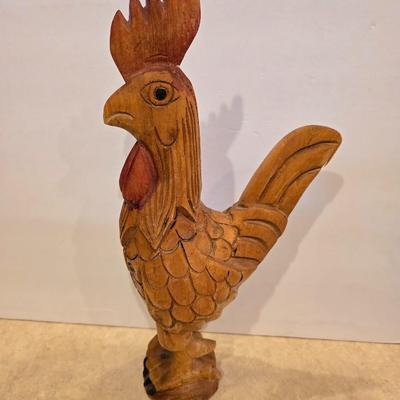 Large Carved Wooden Rooster & Rooster Framed Print