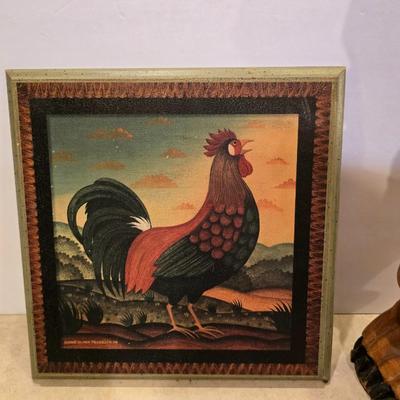 Large Carved Wooden Rooster & Rooster Framed Print