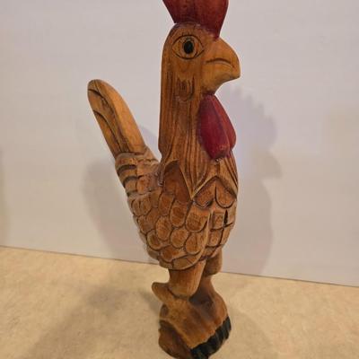 Large Carved Wooden Rooster & Rooster Framed Print