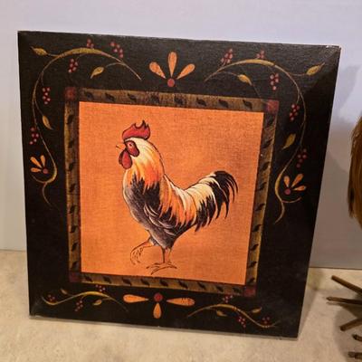 Faux Taxidermy Rooster & Framed Art Pair