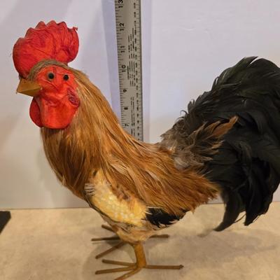 Faux Taxidermy Rooster & Framed Art Pair