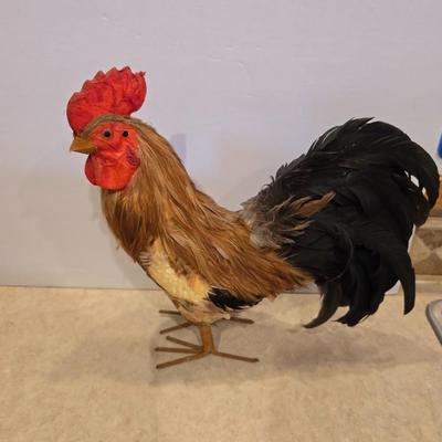 Faux Taxidermy Rooster & Framed Art Pair