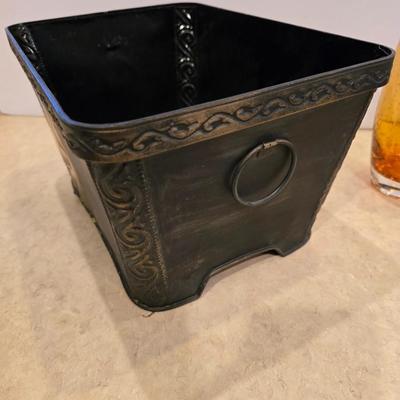 Rooster Kitchen Decor Trio - Metal basket - placemat - and an amber colored vase