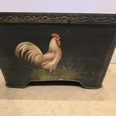 Rooster Kitchen Decor Trio - Metal basket - placemat - and an amber colored vase